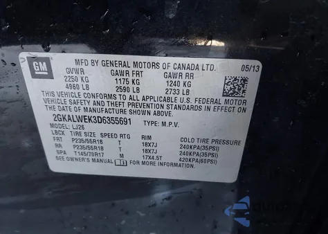 2013 GMC Terrain Slt-2 z USA, uszkodzony, nr VIN 2GKALWEK3D6355691